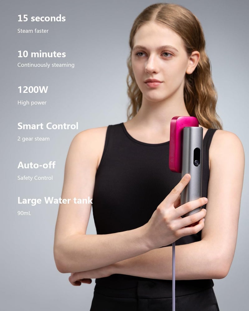 nesmar G5 Pro Smart Handheld Steamer for Clothes – Global Voltage Adaptation(100-240V), 1200W Palm-Sized & Lightweight (1lb), Dual Steam Modes, Auto Shut-Off for Travel & Home(Sliver Grey) - Image 2